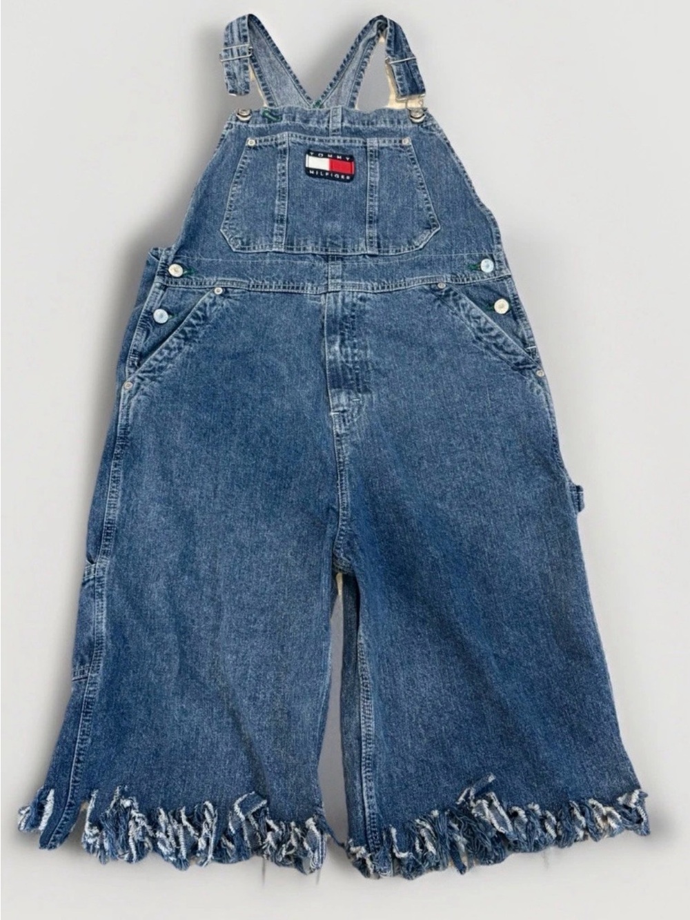 90s Vintage Tommy Hilfiger Denim Overalls Youth XL/Adult XS Baggy Frayed Jorts
